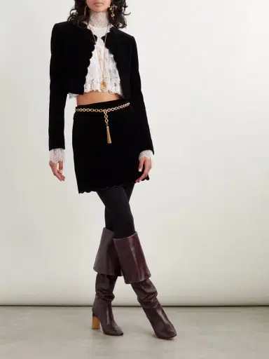 Chloé Cropped Scalloped Silk-velour Jacket | Thumbnail 2 Chloé Cropped Scalloped Silk-velour Jacket | Thumbnail 2