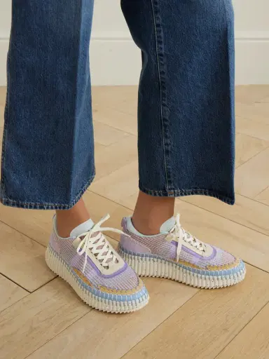 Chloé Nama Embroidered Suede And Mesh Sneakers | Thumbnail 2 Chloé Nama Embroidered Suede And Mesh Sneakers | Thumbnail 2