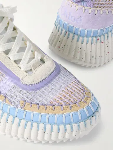 Chloé Nama Embroidered Suede And Mesh Sneakers | Thumbnail 4 Chloé Nama Embroidered Suede And Mesh Sneakers | Thumbnail 4