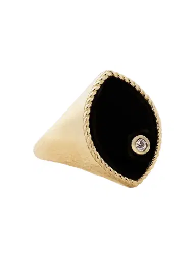 Yvonne Léon Chevalière Marquise 9-karat Gold, Onyx And Diamond Signet Ring | Thumbnail 1 Yvonne Léon Chevalière Marquise 9-karat Gold, Onyx And Diamond Signet Ring | Thumbnail 1
