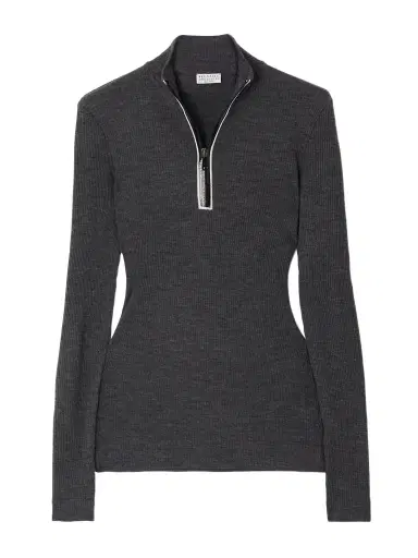 Brunello Cucinelli Bead-embellished Ribbed Wool Turtleneck Top | Thumbnail 1 Brunello Cucinelli Bead-embellished Ribbed Wool Turtleneck Top | Thumbnail 1