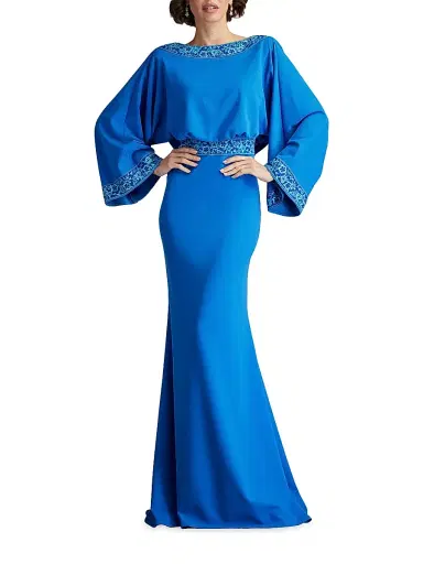 Tadashi Shoji Women's Embroidered Blouson Cowl-Back Gown - Blue Gaze | Thumbnail 2 Tadashi Shoji Women's Embroidered Blouson Cowl-Back Gown - Blue Gaze | Thumbnail 2