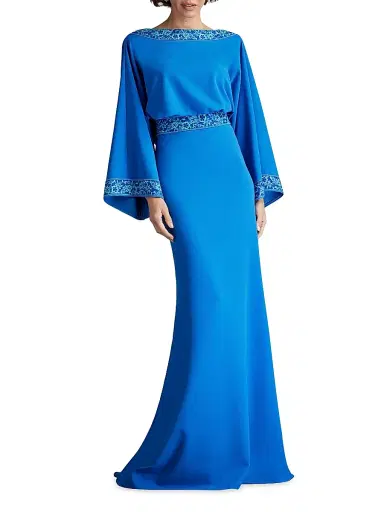 Tadashi Shoji Women's Embroidered Blouson Cowl-Back Gown - Blue Gaze | Thumbnail 3 Tadashi Shoji Women's Embroidered Blouson Cowl-Back Gown - Blue Gaze | Thumbnail 3