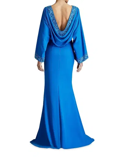 Tadashi Shoji Women's Embroidered Blouson Cowl-Back Gown - Blue Gaze | Thumbnail 5 Tadashi Shoji Women's Embroidered Blouson Cowl-Back Gown - Blue Gaze | Thumbnail 5