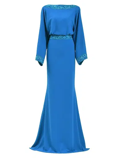 Tadashi Shoji Women's Embroidered Blouson Cowl-Back Gown - Blue Gaze | Thumbnail 1 Tadashi Shoji Women's Embroidered Blouson Cowl-Back Gown - Blue Gaze | Thumbnail 1