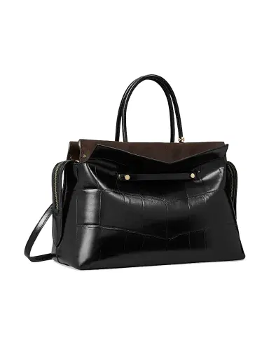 Tory Burch Women's Mercer Croc-Embossed Leather Top Handle Satchel - Black | Thumbnail 3 Tory Burch Women's Mercer Croc-Embossed Leather Top Handle Satchel - Black | Thumbnail 3