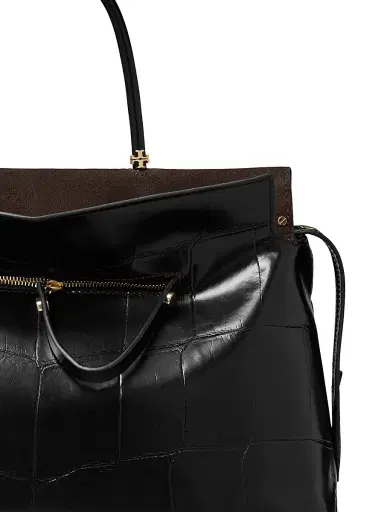 Tory Burch Women's Mercer Croc-Embossed Leather Top Handle Satchel - Black | Thumbnail 4 Tory Burch Women's Mercer Croc-Embossed Leather Top Handle Satchel - Black | Thumbnail 4