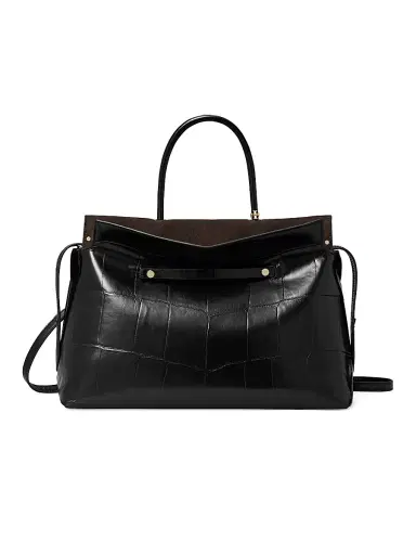 Tory Burch Women's Mercer Croc-Embossed Leather Top Handle Satchel - Black | Thumbnail 1 Tory Burch Women's Mercer Croc-Embossed Leather Top Handle Satchel - Black | Thumbnail 1