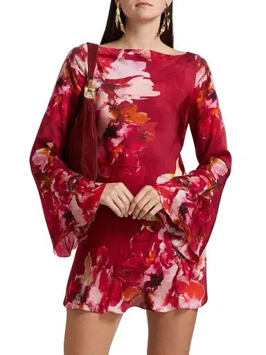 Hemant & Nandita Women's Tuhi Floral Silk Boatneck Minidress - Burgundy Mix | Thumbnail 3 Hemant & Nandita Women's Tuhi Floral Silk Boatneck Minidress - Burgundy Mix | Thumbnail 3