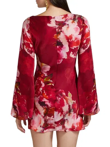 Hemant & Nandita Women's Tuhi Floral Silk Boatneck Minidress - Burgundy Mix | Thumbnail 5 Hemant & Nandita Women's Tuhi Floral Silk Boatneck Minidress - Burgundy Mix | Thumbnail 5