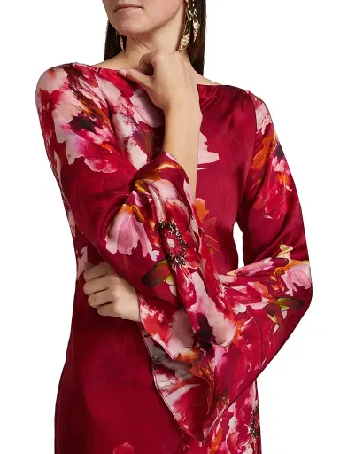Hemant & Nandita Women's Tuhi Floral Silk Boatneck Minidress - Burgundy Mix | Thumbnail 6 Hemant & Nandita Women's Tuhi Floral Silk Boatneck Minidress - Burgundy Mix | Thumbnail 6