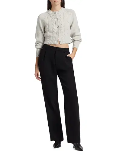 Toccin Women's Rita Wool-Cashmere Crop Cardigan - Soft Gray | Thumbnail 2 Toccin Women's Rita Wool-Cashmere Crop Cardigan - Soft Gray | Thumbnail 2