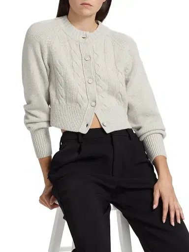 Toccin Women's Rita Wool-Cashmere Crop Cardigan - Soft Gray | Thumbnail 6 Toccin Women's Rita Wool-Cashmere Crop Cardigan - Soft Gray | Thumbnail 6