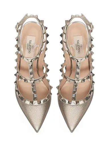 Valentino Garavani Women's Rockstud Metallic Ankle Strap Pumps 100 MM - Silver | Thumbnail 4 Valentino Garavani Women's Rockstud Metallic Ankle Strap Pumps 100 MM - Silver | Thumbnail 4