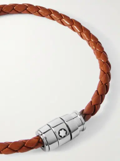 Montblanc Meisterstück 3-Ring Stainless Steel and Woven Leather Bracelet - Men | Thumbnail 4 Montblanc Meisterstück 3-Ring Stainless Steel and Woven Leather Bracelet - Men | Thumbnail 4