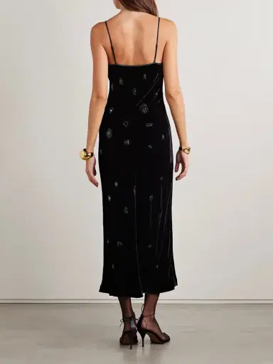La Ligne Embellished Silk-satin Trimmed Velvet Midi Dress | Thumbnail 3 La Ligne Embellished Silk-satin Trimmed Velvet Midi Dress | Thumbnail 3