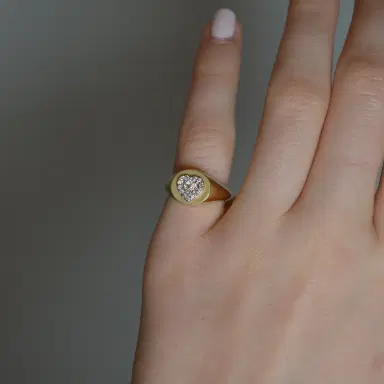 Wish Fine Jewelry 0.15ct Diamond 18K Gold Cluster Heart Signet Ring | Thumbnail 3 Wish Fine Jewelry 0.15ct Diamond 18K Gold Cluster Heart Signet Ring | Thumbnail 3