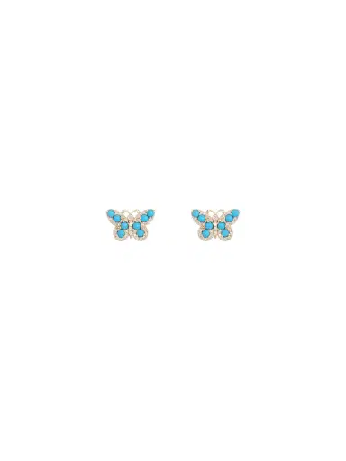 Wish Fine Jewelry 0.68ct Diamond Turquoise 14K Gold Butterfly Stud Earrings | Thumbnail 1 Wish Fine Jewelry 0.68ct Diamond Turquoise 14K Gold Butterfly Stud Earrings | Thumbnail 1