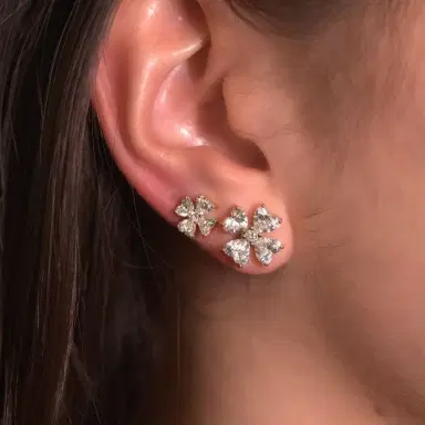 Wish Fine Jewelry 1.20ct Diamond 18K Gold Heart Cut Clover Stud Earrings | Thumbnail 2 Wish Fine Jewelry 1.20ct Diamond 18K Gold Heart Cut Clover Stud Earrings | Thumbnail 2