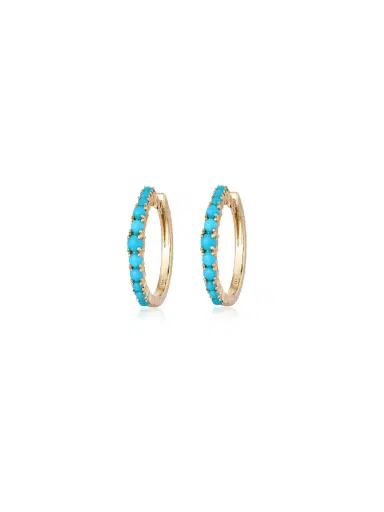 Wish Fine Jewelry 1.48ct Turquoise 14K Gold Hoop Earrings | Thumbnail 1 Wish Fine Jewelry 1.48ct Turquoise 14K Gold Hoop Earrings | Thumbnail 1