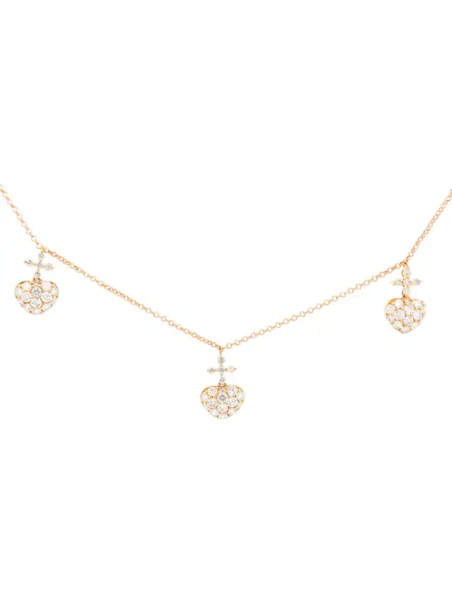 1.50ct Diamond 18K Gold Sacred Heart Stationed Necklace 1.50ct Diamond 18K Gold Sacred Heart Stationed Necklace
