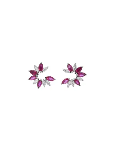 Wish Fine Jewelry 1.84ct Diamond Ruby 18K Gold Floral Earrings | Thumbnail 1 Wish Fine Jewelry 1.84ct Diamond Ruby 18K Gold Floral Earrings | Thumbnail 1