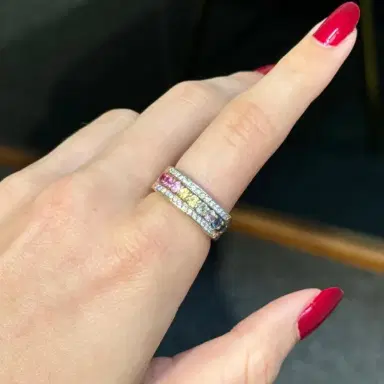Wish Fine Jewelry 14K YG .30CT DIA MULTI COLOR SAPH | Thumbnail 3 Wish Fine Jewelry 14K YG .30CT DIA MULTI COLOR SAPH | Thumbnail 3