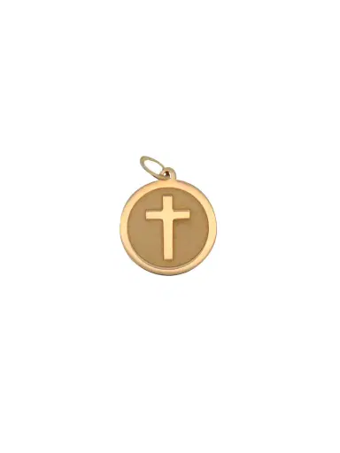 Wish Fine Jewelry 14KY Gold round medal with satin finish background medallion with high polish border | Thumbnail 1 Wish Fine Jewelry 14KY Gold round medal with satin finish background medallion with high polish border | Thumbnail 1