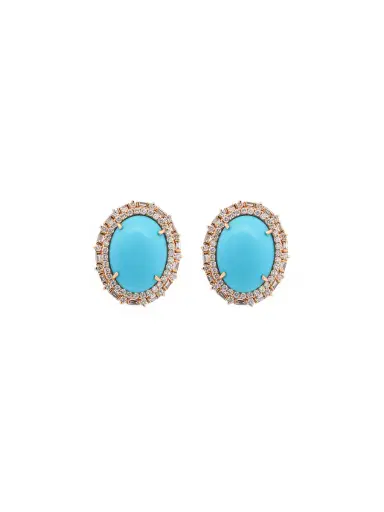 Wish Fine Jewelry 16.13ct Diamond Turquoise 14K Gold Halo Stud Earrings | Thumbnail 1 Wish Fine Jewelry 16.13ct Diamond Turquoise 14K Gold Halo Stud Earrings | Thumbnail 1