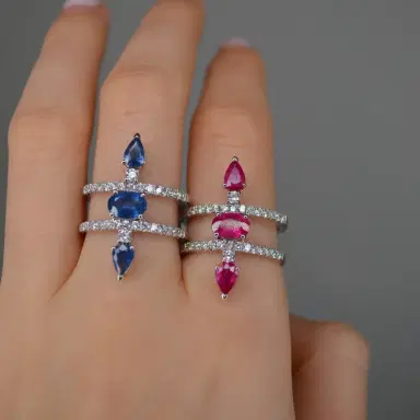 Wish Fine Jewelry 2.10ct Diamond Sapphire 18K Gold Open Shank Ring | Thumbnail 3 Wish Fine Jewelry 2.10ct Diamond Sapphire 18K Gold Open Shank Ring | Thumbnail 3