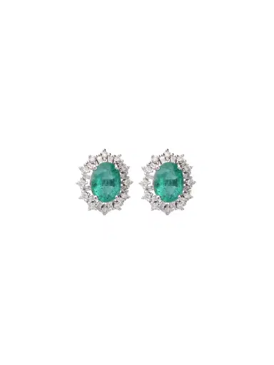 Wish Fine Jewelry 2.30ct Diamond Emerald 18K Gold Sunburst Halo Stud Earrings | Thumbnail 1 Wish Fine Jewelry 2.30ct Diamond Emerald 18K Gold Sunburst Halo Stud Earrings | Thumbnail 1