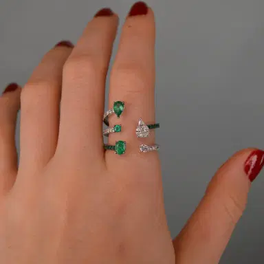 Wish Fine Jewelry 2.37ct Diamond Emerald 18K Gold Open Shank Ring | Thumbnail 3 Wish Fine Jewelry 2.37ct Diamond Emerald 18K Gold Open Shank Ring | Thumbnail 3