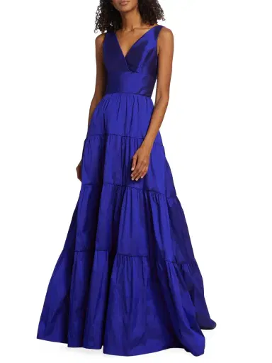 Amsale Women's Taffeta V-Neck Tiered Gown - Cobalt | Thumbnail 2 Amsale Women's Taffeta V-Neck Tiered Gown - Cobalt | Thumbnail 2