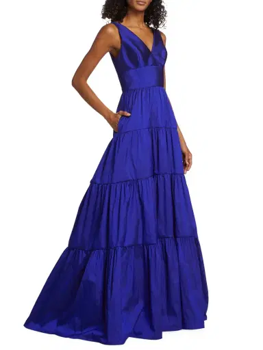 Amsale Women's Taffeta V-Neck Tiered Gown - Cobalt | Thumbnail 3 Amsale Women's Taffeta V-Neck Tiered Gown - Cobalt | Thumbnail 3