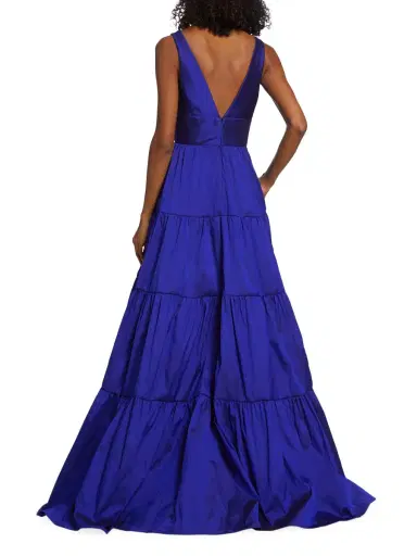 Amsale Women's Taffeta V-Neck Tiered Gown - Cobalt | Thumbnail 4 Amsale Women's Taffeta V-Neck Tiered Gown - Cobalt | Thumbnail 4