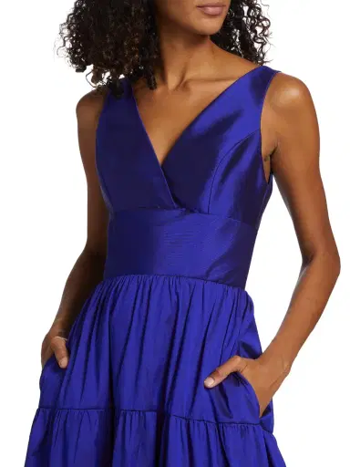 Amsale Women's Taffeta V-Neck Tiered Gown - Cobalt | Thumbnail 5 Amsale Women's Taffeta V-Neck Tiered Gown - Cobalt | Thumbnail 5