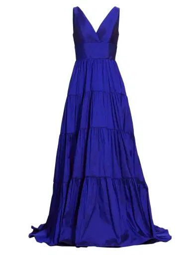 Amsale Women's Taffeta V-Neck Tiered Gown - Cobalt | Thumbnail 7 Amsale Women's Taffeta V-Neck Tiered Gown - Cobalt | Thumbnail 7
