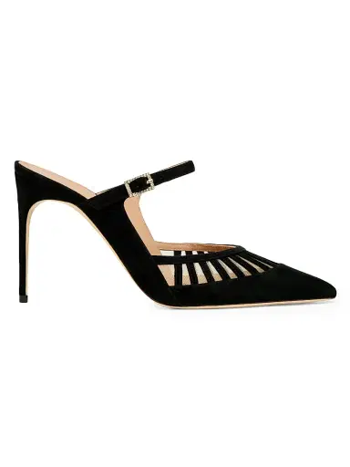 Malone Souliers Women's Bardot 90MM Suede Mules - Black | Thumbnail 1 Malone Souliers Women's Bardot 90MM Suede Mules - Black | Thumbnail 1