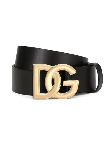 Dolce & Gabbana Men's DG Logo Leather Belt - Nero Oro | Thumbnail 1 Dolce & Gabbana Men's DG Logo Leather Belt - Nero Oro | Thumbnail 1