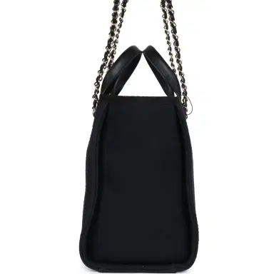Chanel Chanel Small Deauville Shopping Tote Black Canvas Light Gold Hardware | Thumbnail 5 Chanel Chanel Small Deauville Shopping Tote Black Canvas Light Gold Hardware | Thumbnail 5
