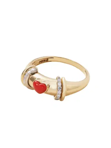 L’Atelier Nawbar Warrior Venus 18-karat Gold, Rhodium-plated, Coral And Diamond Ring | Thumbnail 1 L’Atelier Nawbar Warrior Venus 18-karat Gold, Rhodium-plated, Coral And Diamond Ring | Thumbnail 1