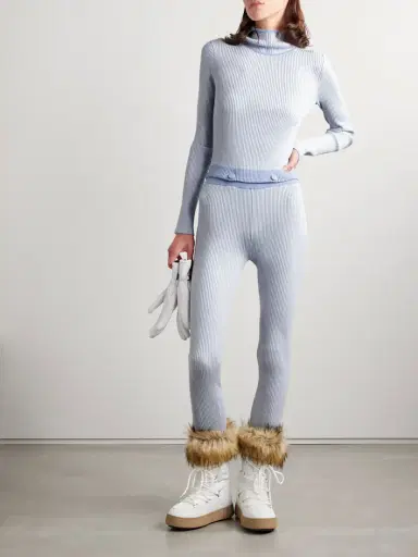 Guest In Residence Speed Skate Button-embellished Striped Ribbed Merino Wool-blend Stirrup Leggings | Thumbnail 2 Guest In Residence Speed Skate Button-embellished Striped Ribbed Merino Wool-blend Stirrup Leggings | Thumbnail 2
