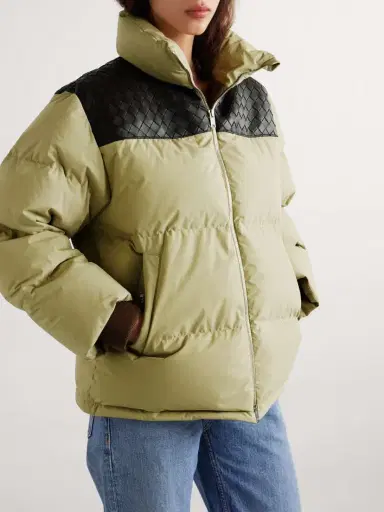 Bottega Veneta Quilted Intrecciato Leather-trimmed Padded Cotton-shell Down Jacket | Thumbnail 3 Bottega Veneta Quilted Intrecciato Leather-trimmed Padded Cotton-shell Down Jacket | Thumbnail 3