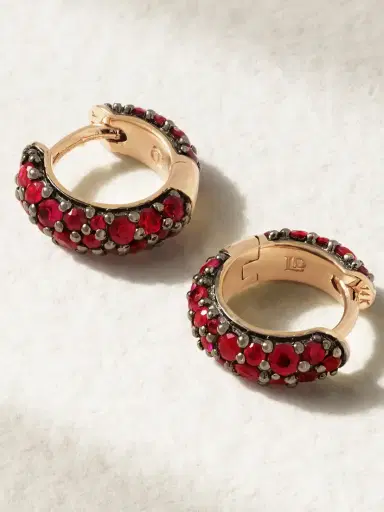 Lucy Delius Chubby Rhodium-plated 14-karat Gold Ruby Hoop Earrings | Thumbnail 3 Lucy Delius Chubby Rhodium-plated 14-karat Gold Ruby Hoop Earrings | Thumbnail 3