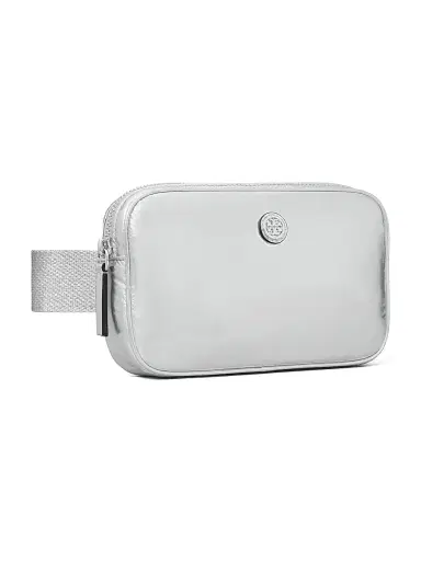 Tory Burch Women's Virginia Metallic Nylon Belt Bag - Silver | Thumbnail 2 Tory Burch Women's Virginia Metallic Nylon Belt Bag - Silver | Thumbnail 2