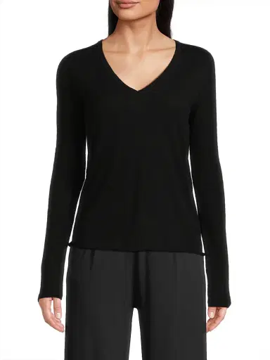 Majestic Filatures Women's Cashmere V-Neck Sweater - Noir | Thumbnail 3 Majestic Filatures Women's Cashmere V-Neck Sweater - Noir | Thumbnail 3