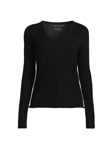 Majestic Filatures Women's Cashmere V-Neck Sweater - Noir | Thumbnail 1 Majestic Filatures Women's Cashmere V-Neck Sweater - Noir | Thumbnail 1
