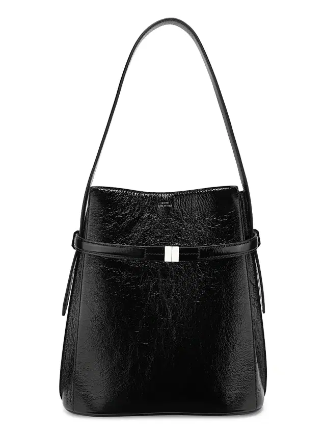 Women's Belted Naplak-Leather Bucket Bag - Black Women's Belted Naplak-Leather Bucket Bag - Black