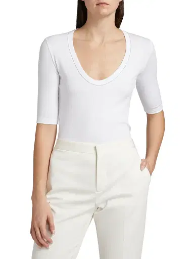 Fabiana Filippi Women's Rib-Knit Jersey T-Shirt - Bianco Ottico | Thumbnail 3 Fabiana Filippi Women's Rib-Knit Jersey T-Shirt - Bianco Ottico | Thumbnail 3