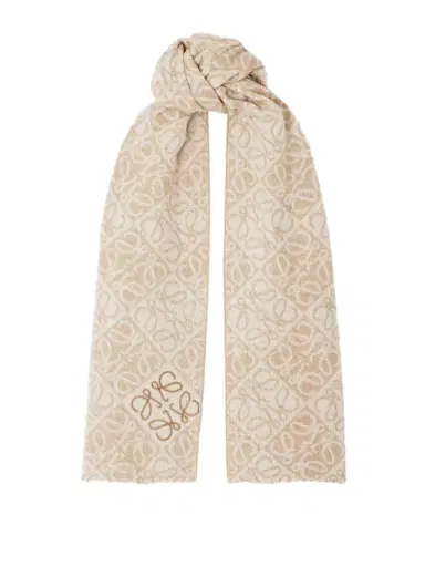Loewe Fringed Wool And Cashmere-blend Jacquard Scarf | Thumbnail 1 Loewe Fringed Wool And Cashmere-blend Jacquard Scarf | Thumbnail 1